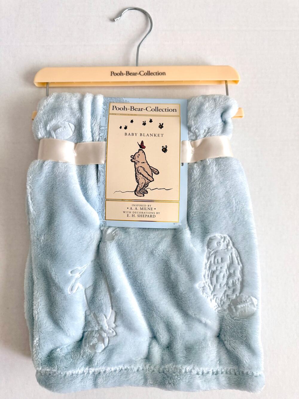 New Pooh Bear Collection Winnie The Pooh Blue Embossed Baby Blanket 30" x 40"